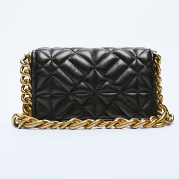 Zara Bags Nwt Zara Black Quilted Thick Chain Shoulder Strap Bag
